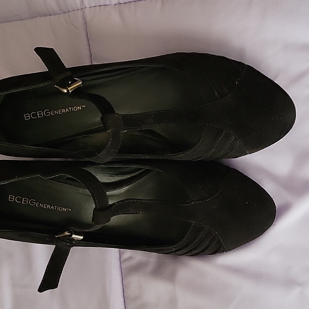 Black suede T-strap